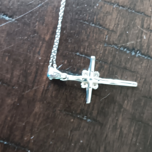 Sterling Silver and Cubic Zirconia Cross Necklace - Picture 3 of 4